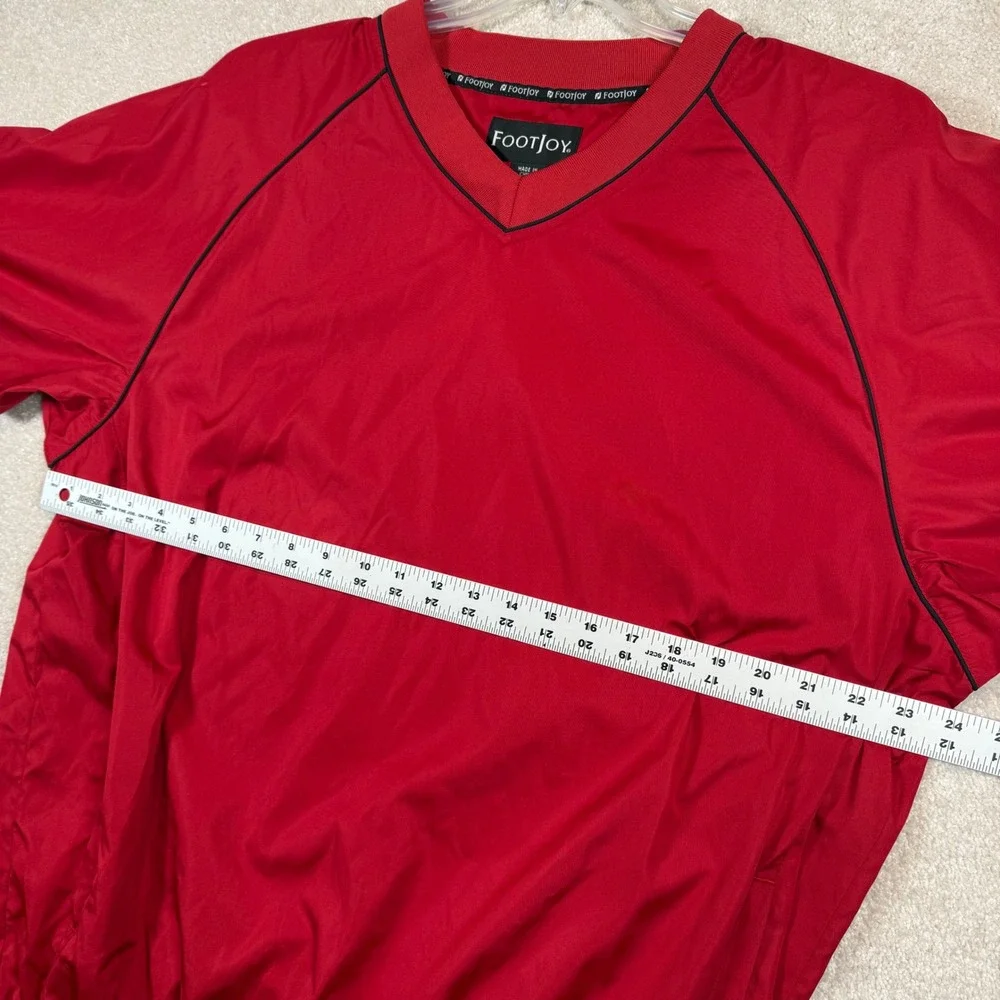 FootJoy Mens Large Golf Pullover Jacket Windbreaker Red V Neck Lightweight